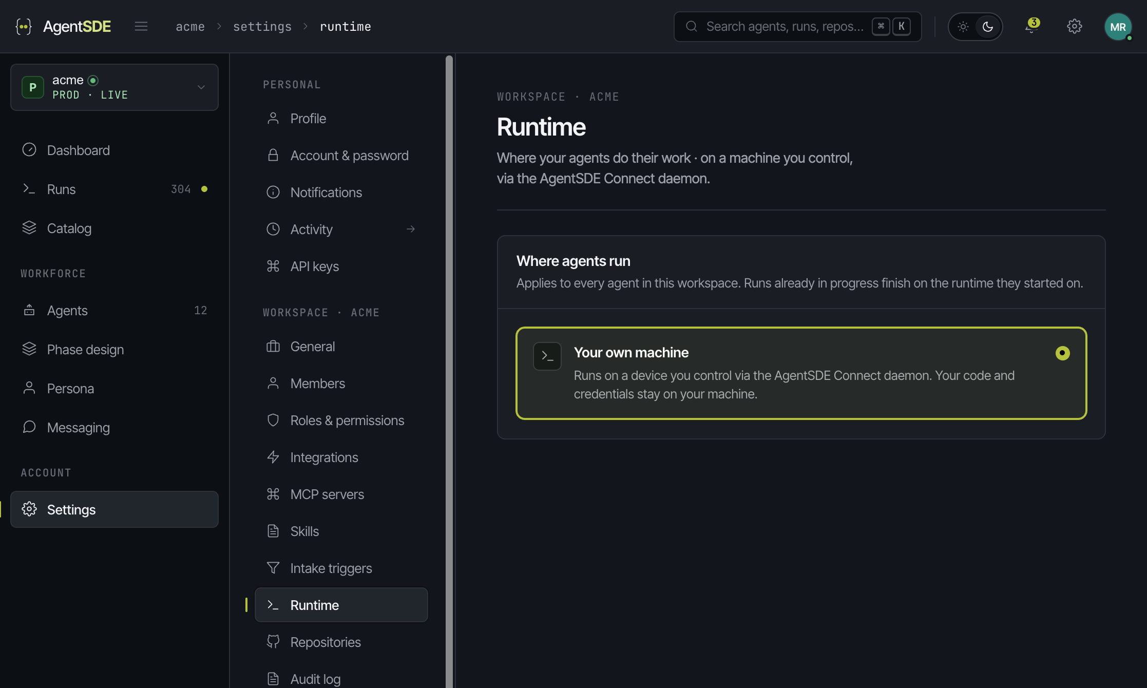 Runtime settings