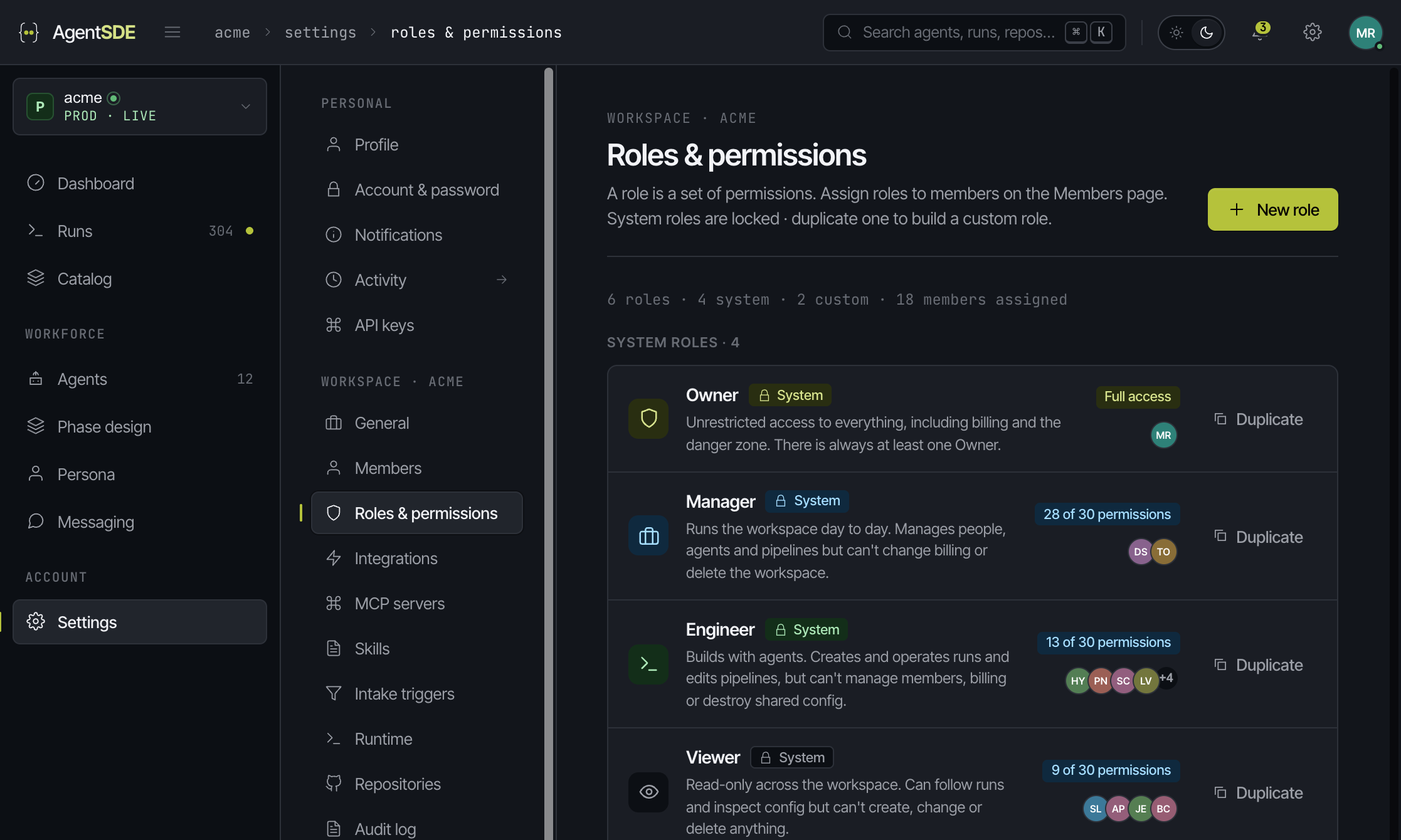 Roles and permissions